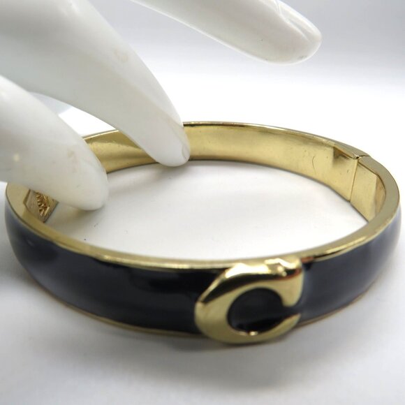 C Initial Logo Bracelet Navy Blue Enamel Gold Tone Hinged Bangle Unsigned - Picture 10 of 11